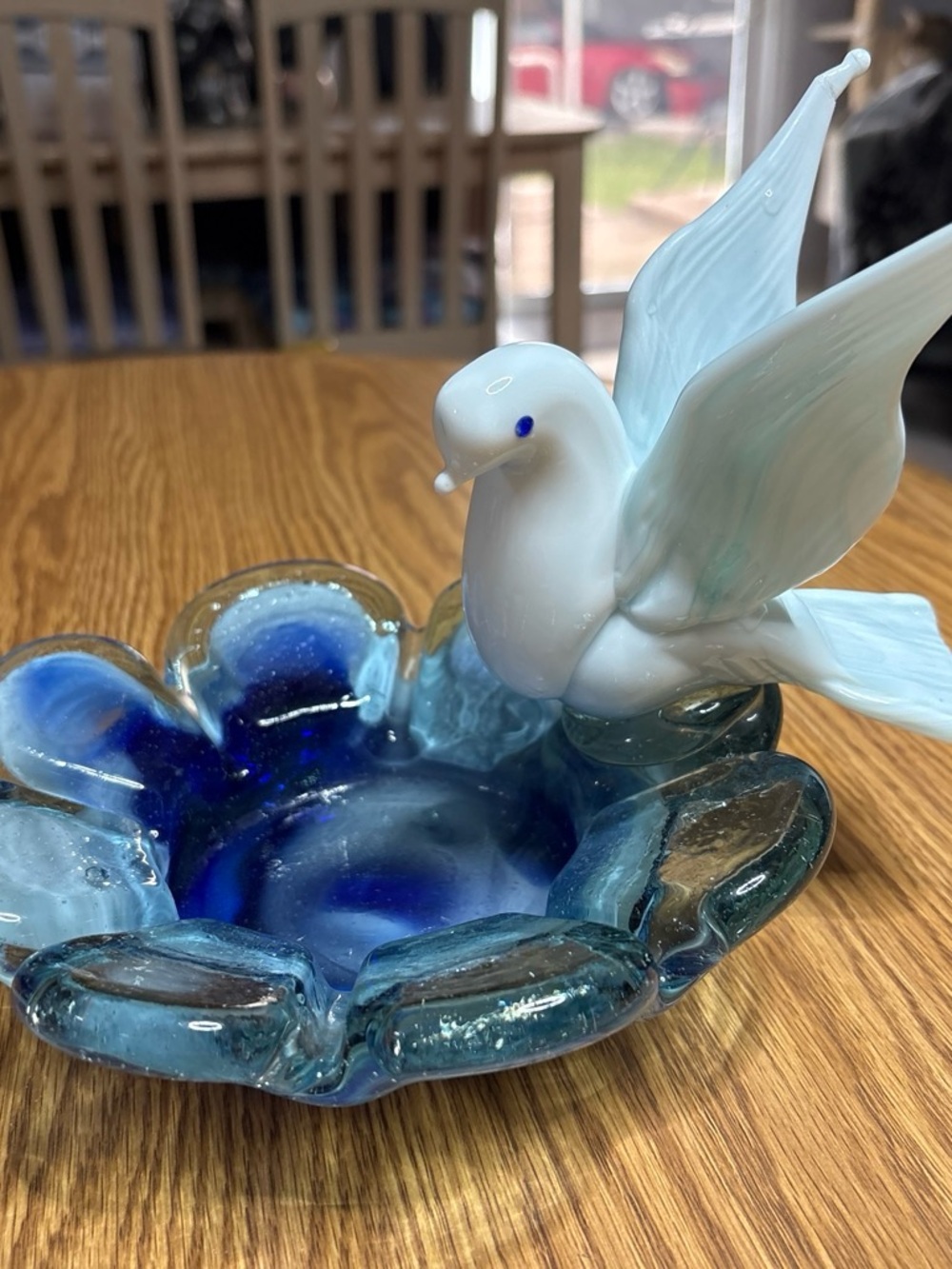 Blue Glass Dove Bowl Decorative Accent
